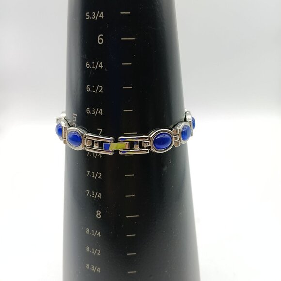 Vintage Blue Tigers Eye Link Bracelet in Silver Tone - Picture 4 of 4